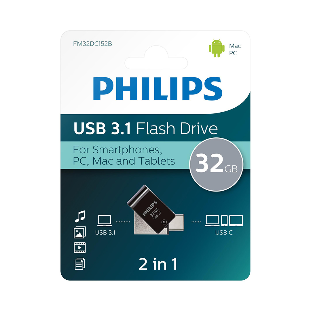 PHILIPS FM32DC152B/00 32GB 2 IN 1 TYPE-C/USB 3.1 SİYAH GRİ USB BELLEK