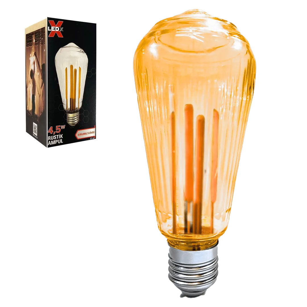 LEDX ST-64 KIRILMAZ GÖVDE 4,5 WATT ÇİZGİLİ RUSTİK AMPUL