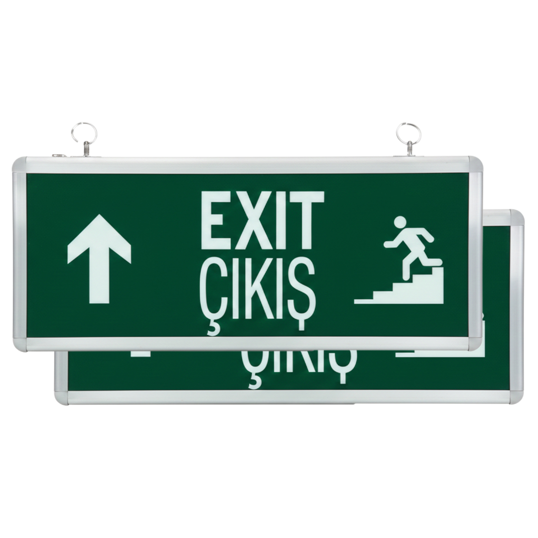 HOROZ ROBSON HL330 YUKARI MERDİVEN YÖN 3 WATT 160 LÜMEN ŞARJLI ACİL ÇIKIŞ EXIT LEVHASI 2'Lİ PAKET (355 X 125 X 150 MM)