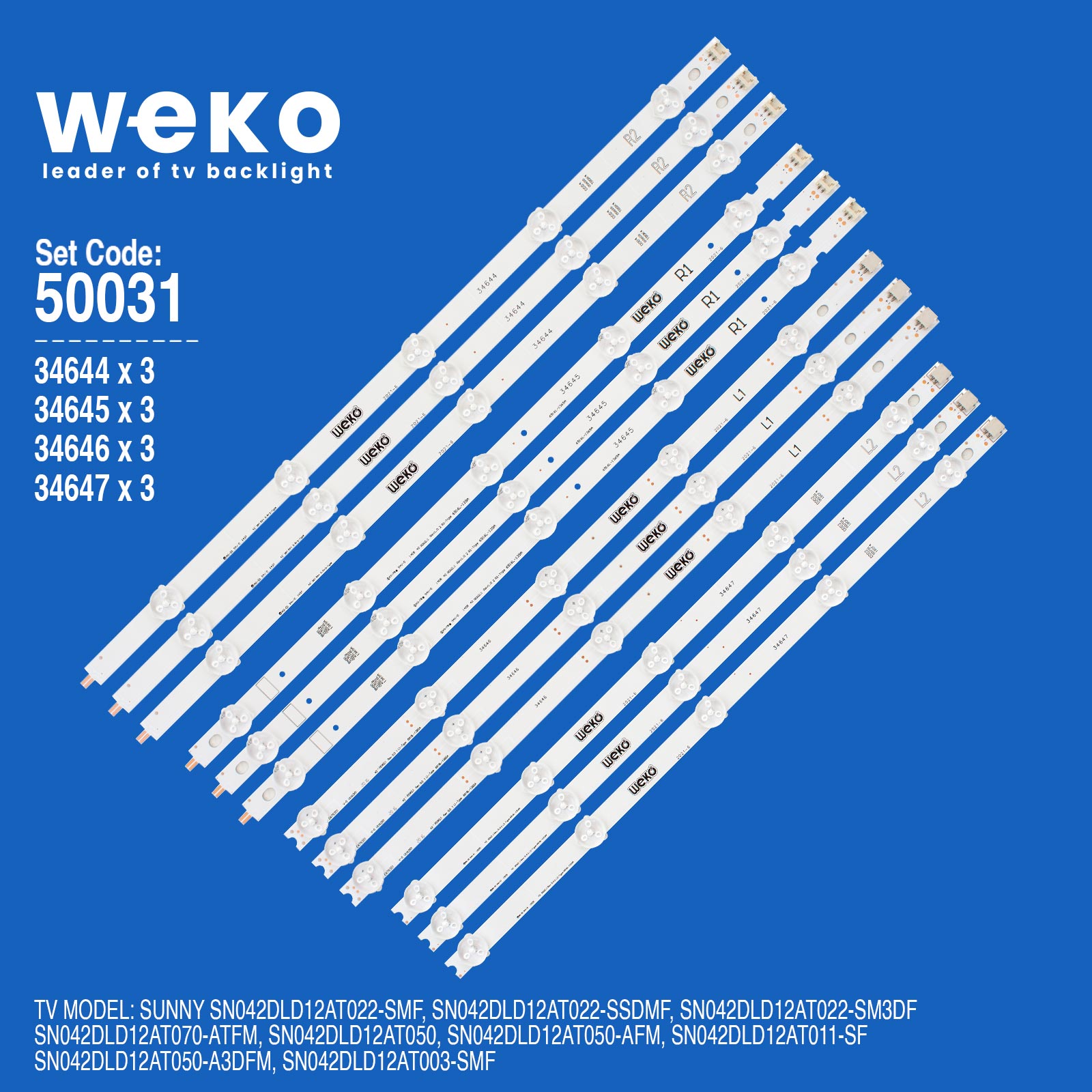 WKSET-5031 34644X3 34645X3 34646X3 34647X3 42'' ROW2.1  12 ADET LED BAR