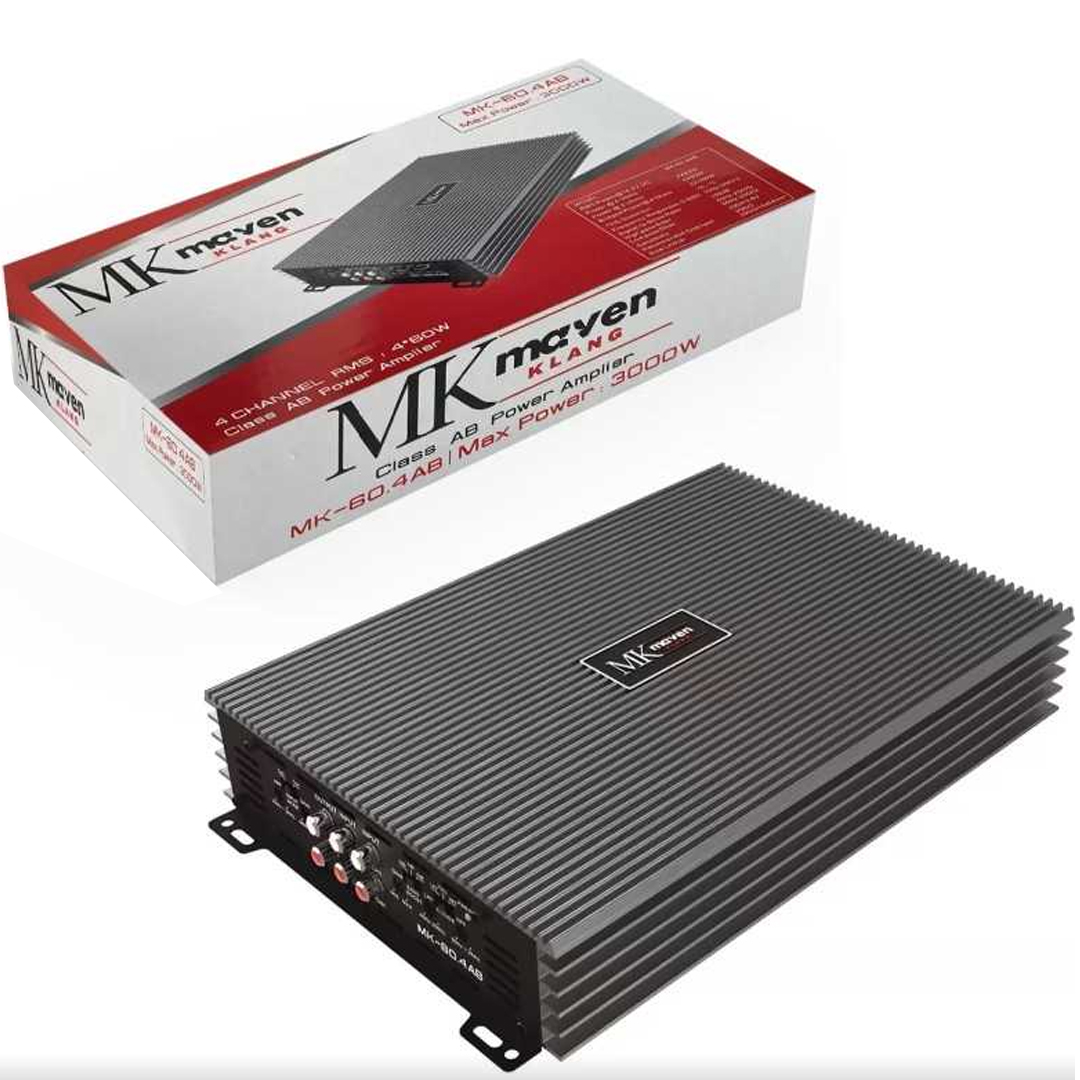 MK MAVEN MK-60.4AB STEREO 4 KANAL MAX 3000W BRİDGE DESTEKLİ CLASS AB OTO AMFİSİ (AMPLİFİKATÖR)