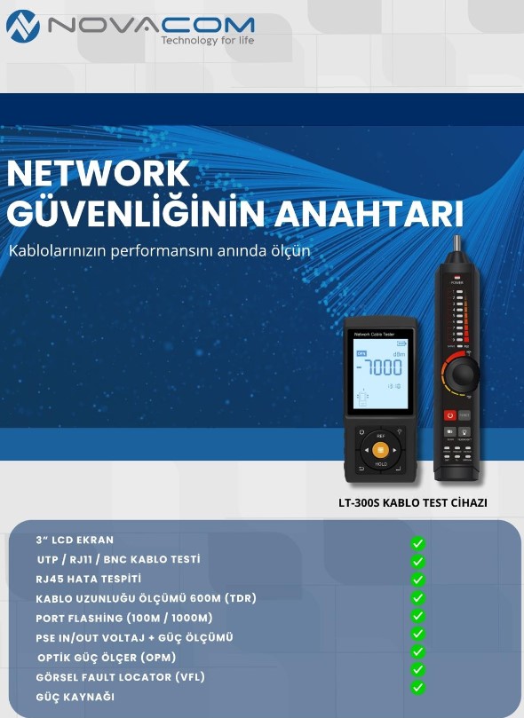 NOVACOM LT-300S 3'' LCD EKRANLI TDR METRAJ - PSE VOLTAJ - FİBER OPTİK KABLO TEST CİHAZI