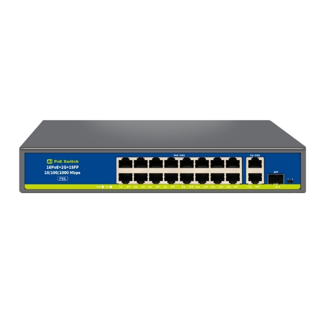 NOVACOM NVC-HIF1621GBL-C 16 PORT 10/100/1000 MBPS 250 WATT FULL GIGABIT POE+ METAL KASA SWITCH