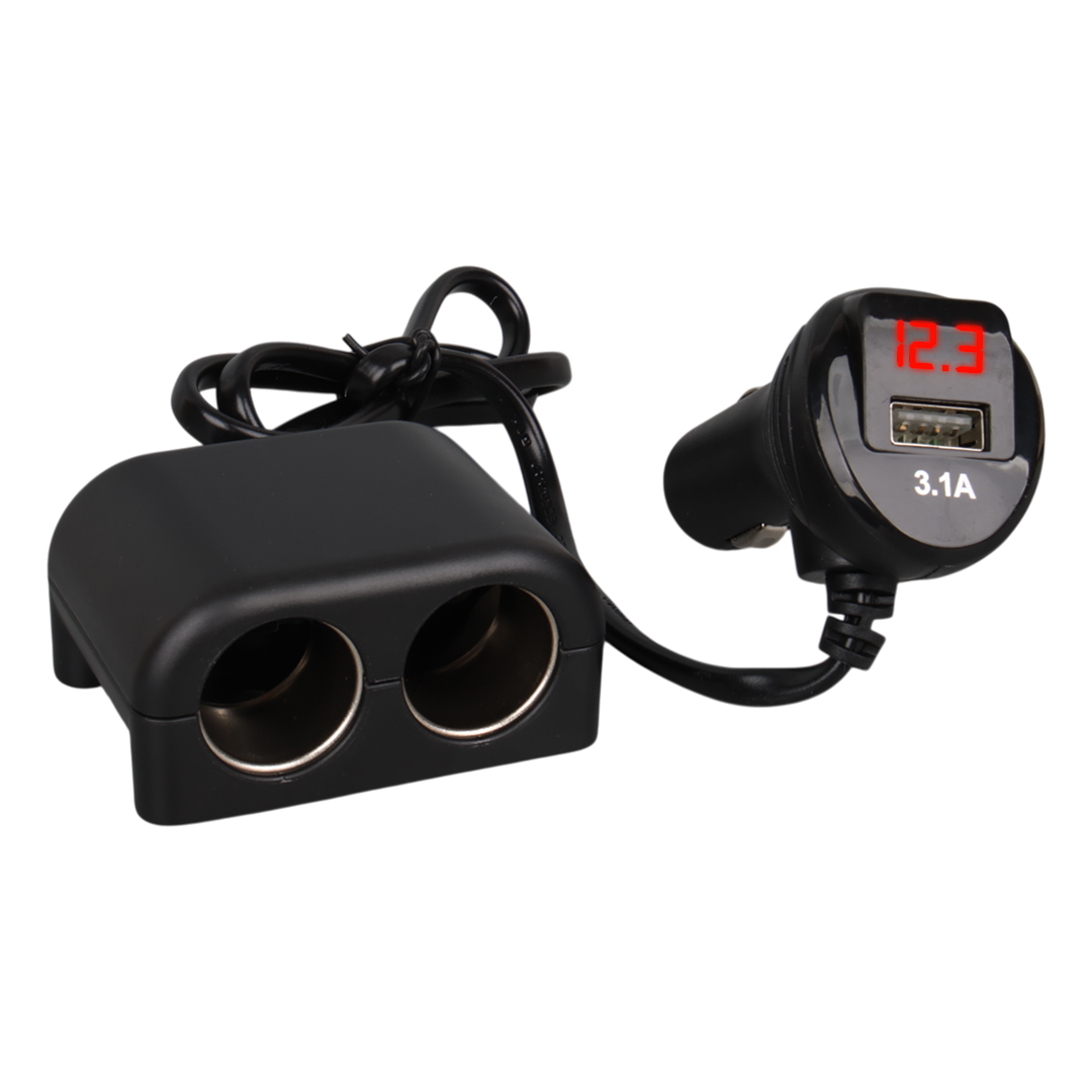 OLESSON 1641 12-24V TEK USB GİRİŞLİ 120W 80CM KABLOLU DİJİTAL VOLTAJ EKRANLI 2'Lİ ARAÇ ÇAKMAK ÇOKLAYICI