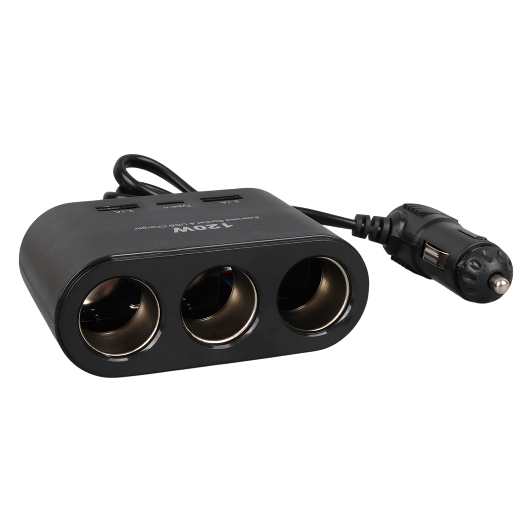 OLESSON 1653 12-24V ÇİFT USB + TYPE-C GİRİŞLİ 100W 70CM KABLOLU 3'LÜ ARAÇ ÇAKMAK ÇOKLAYICI