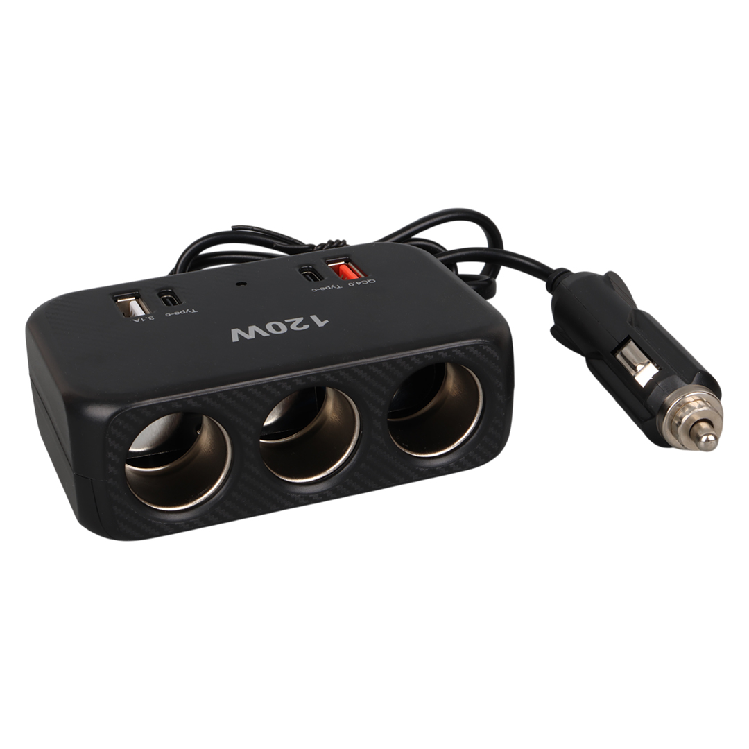 OLESSON 1656 12-24V ÇİFT USB + ÇİFT TYPE-C 120W 80CM KABLOLU 3'LÜ ARAÇ ÇAKMAK ÇOKLAYICI