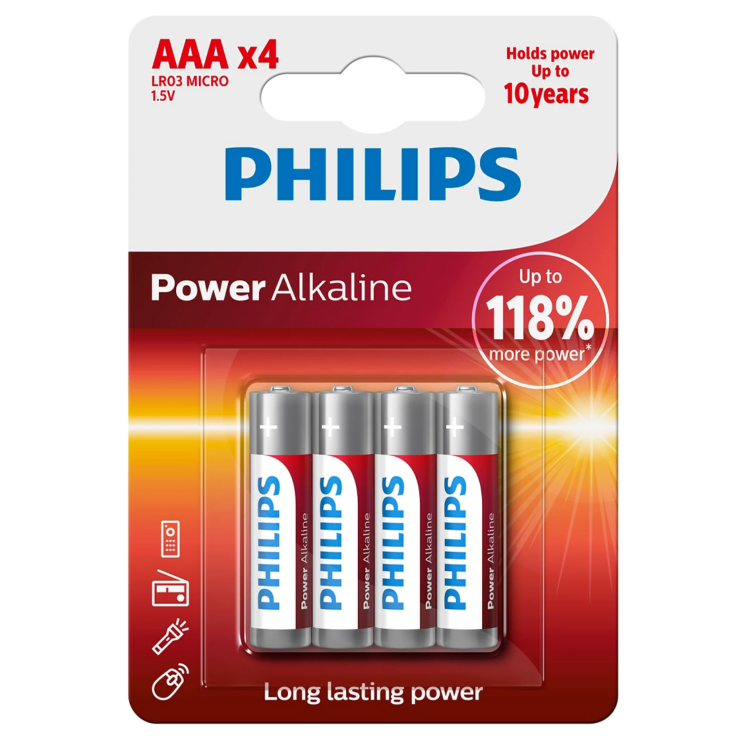 PHILIPS LR03P4B/10 LR03 MİCRO 1.5 VOLT POWER ALKALİNE AAA İNCE KALEM PİL (4'LÜ FİYAT)