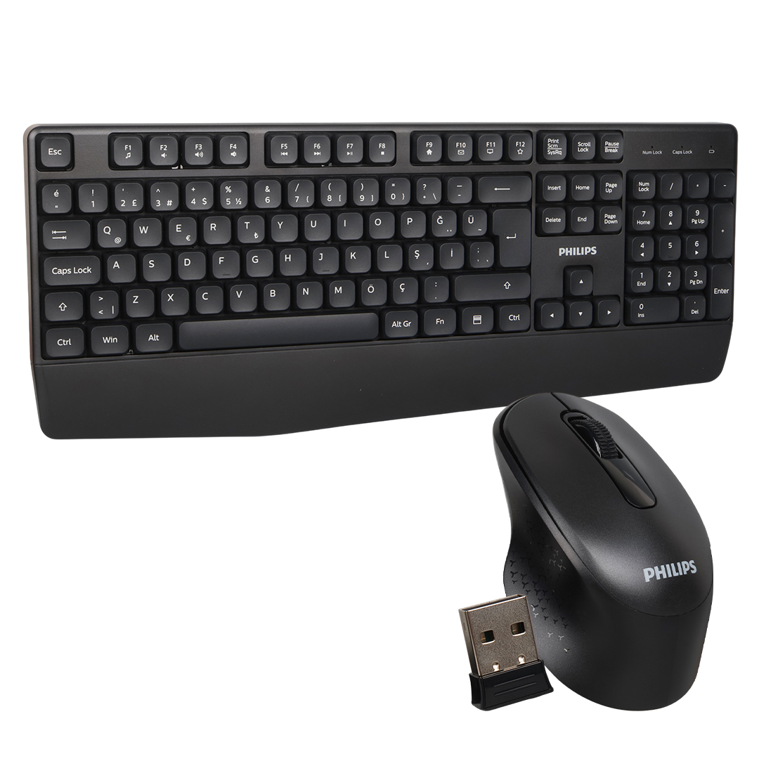 PHILIPS SPT6348B USB KABLOSUZ OFİS TİPİ SİYAH NUMPADLİ TÜRKÇE Q KLAVYE MOUSE SETİ