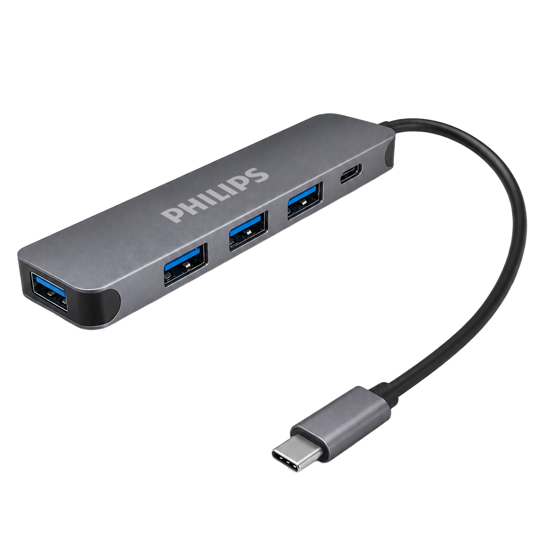 PHİLİPS SWR1607K/93 USB-C 5'İ 1 ARADA HUB ÇOKLAYICI - 4 PORT USB 3.0 + 60W PD HIZLI ŞARJ DESTEKLİ