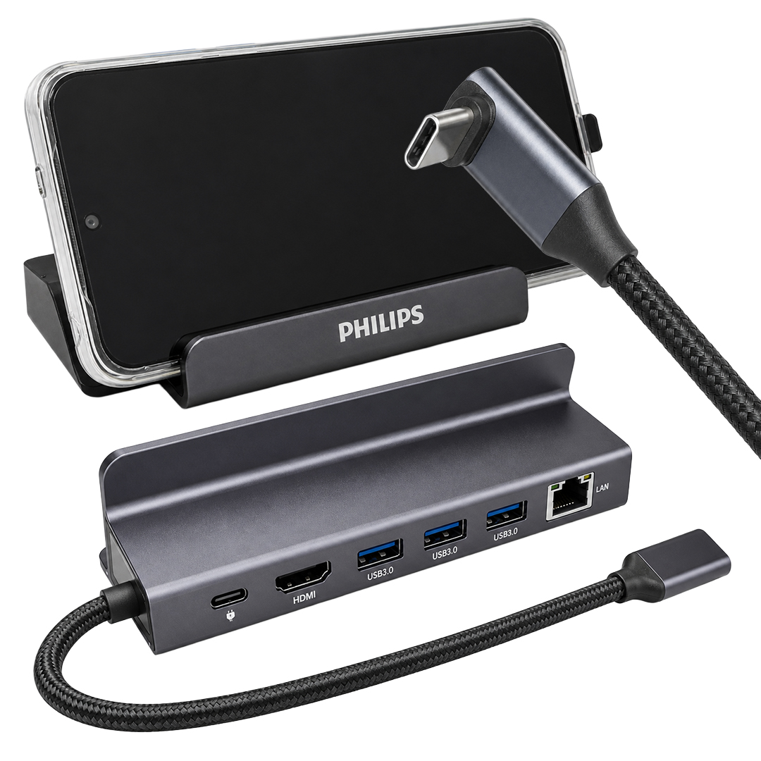 PHİLİPS SWR1691A/93 USB-C 6'SI 1 ARADA STAND TASARIMLI HUB - 4K 60HZ HDMI, 1000MBPS LAN, 100W PD