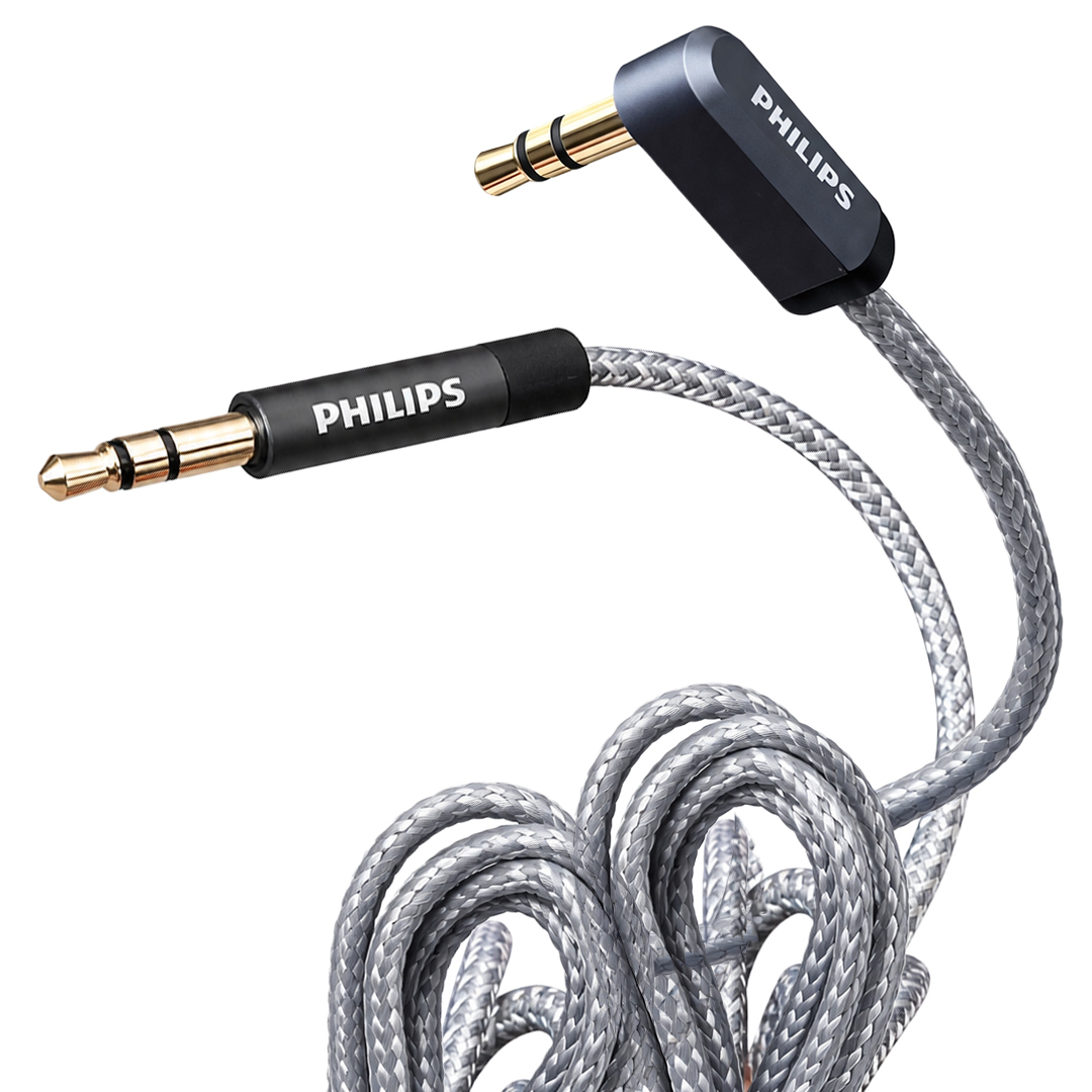 PHİLİPS SWR2114F/93 1 METRE 3.5MM STEREO AUX SES KABLOSU 90 DERECE L TİPİ AÇILI ÖRGÜLÜ ZIRHLI