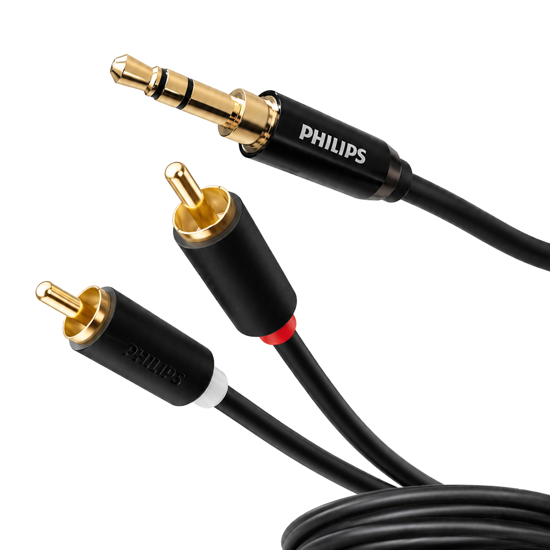PHİLİPS SWR2121B/93 3.5MM STEREO 2 RCA AUX SES KABLOSU 5 METRE Hİ-Fİ SES KALİTESİ