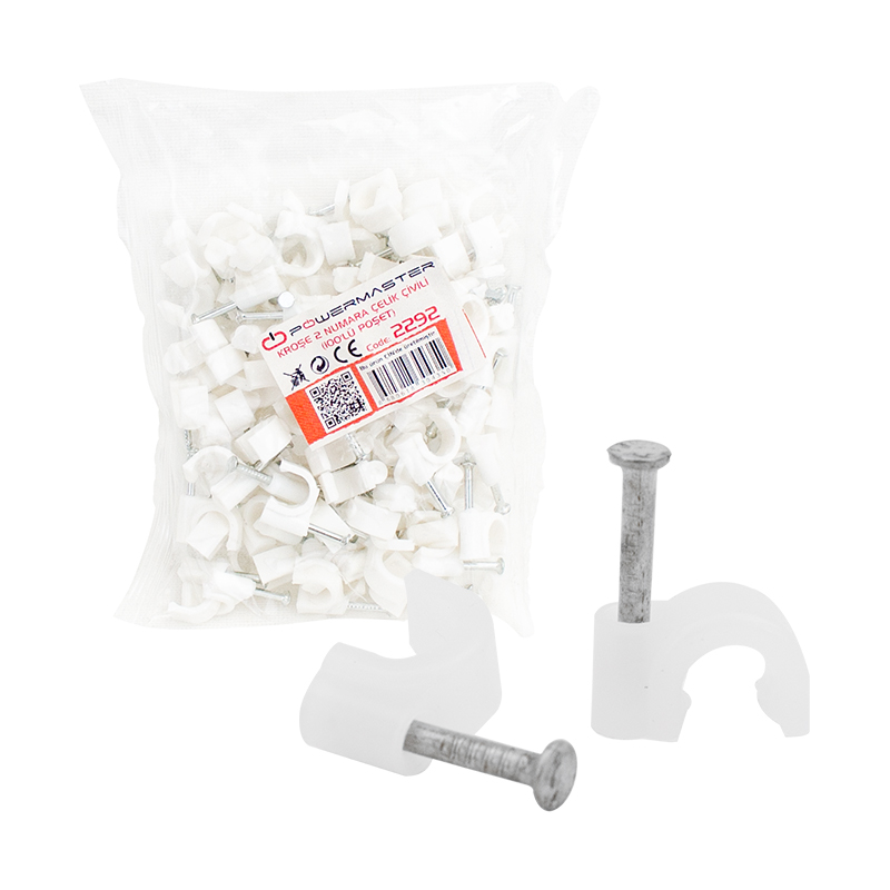 POWERMASTER 2 NUMARA ÇELİK ÇİVİLİ 6 MM KROŞE (100'LÜ POŞET)(DATA - ANTEN KABLOLARI İÇİN)