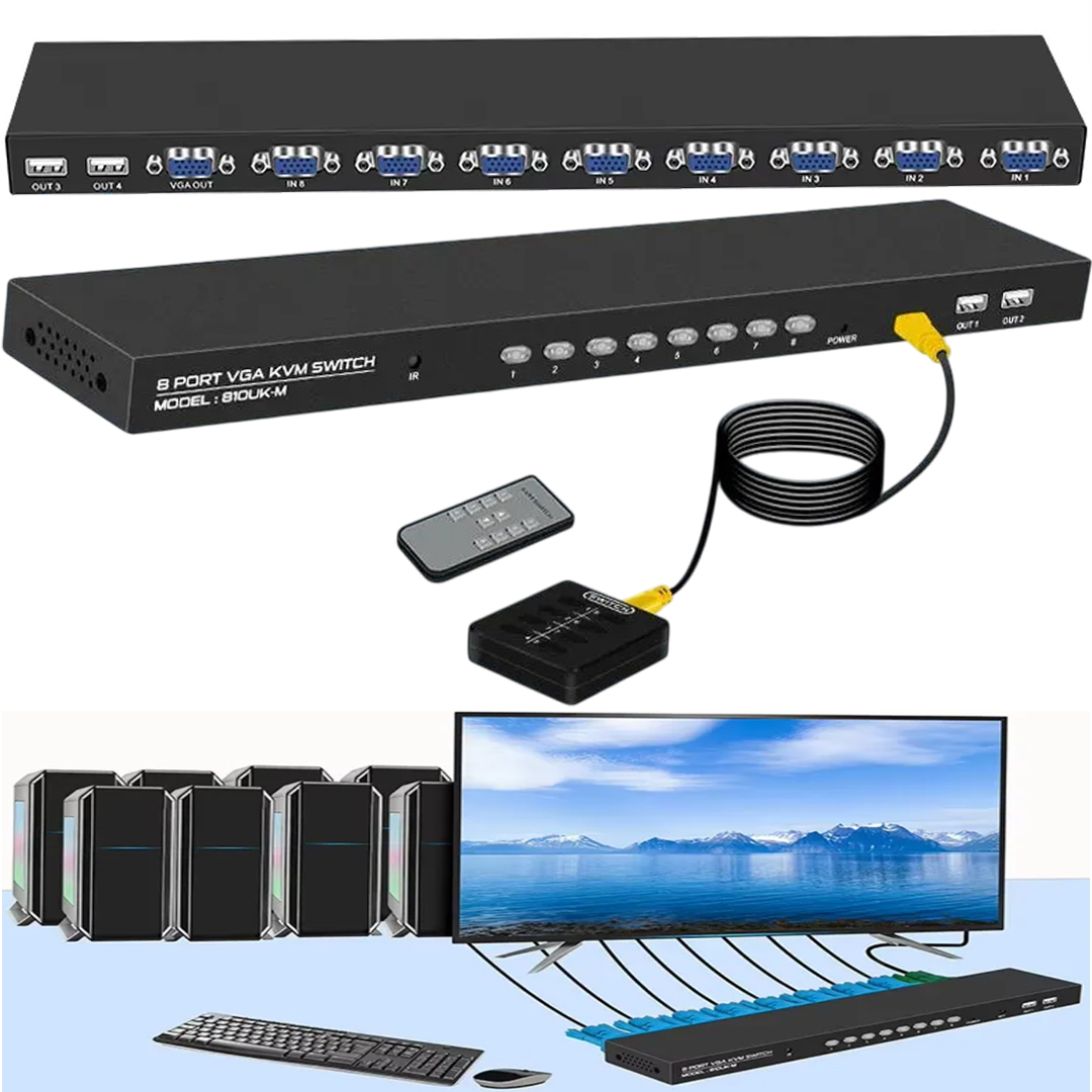 POWERMASTER 810UK-M PROFESYONEL 8 PORT VGA KVM SWİTCH - ÇOKLU PC KONTROL ÜNİTESİ