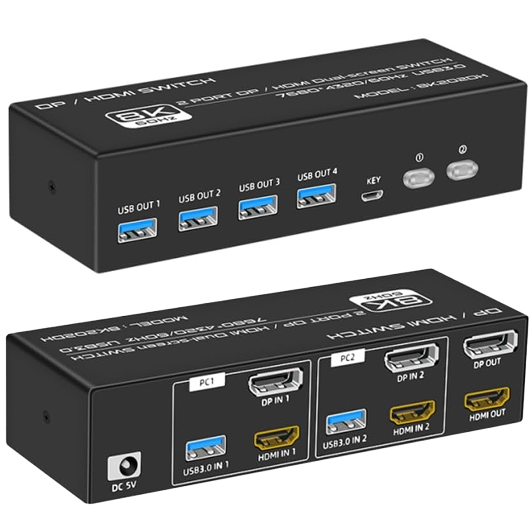 POWERMASTER 8K202DH PROFESYONEL 8K 2 GİRİŞ 1 ÇIKIŞ DP + HDMI KVM SWİTCH