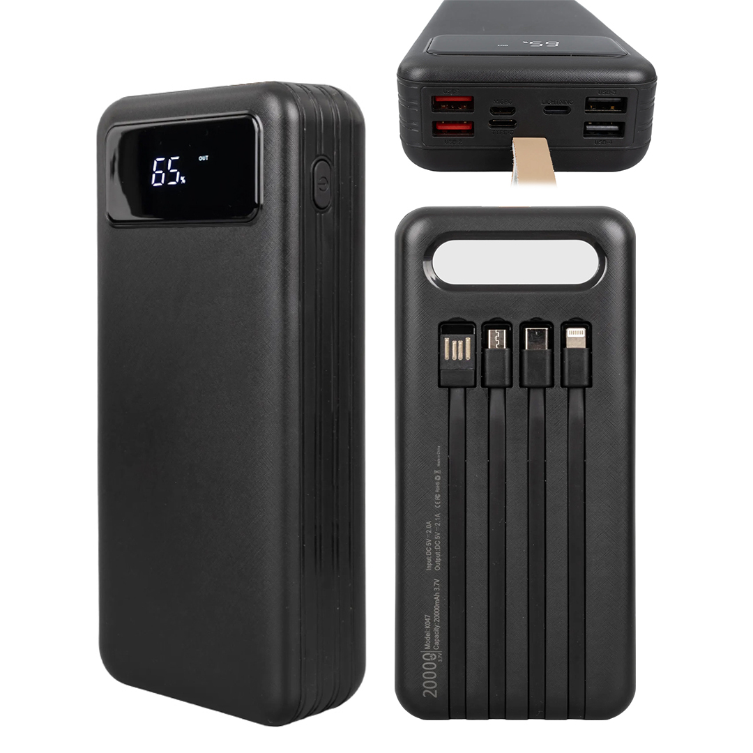 POWERMASTER K047-20 20000MAH DİJİTAL GÖSTERGELİ USB-MICRO-LIGHTNING-TYPE-C GİRİŞLİ KABLOLU POWERBANK