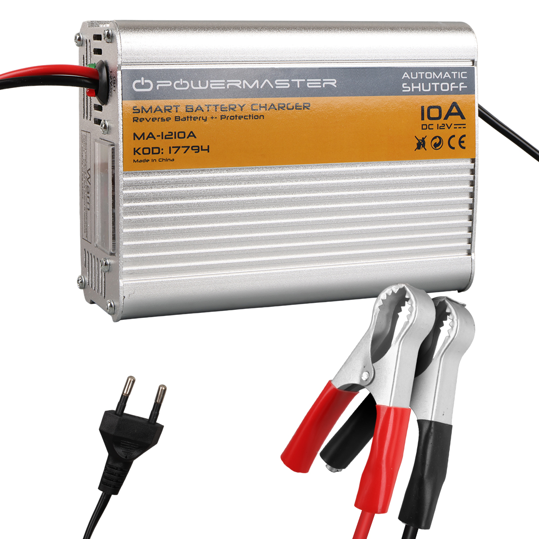 POWERMASTER MA-1210A 12 VOLT - 10 AMPER AKILLI HIZLI AKÜ ŞARJ CİHAZI ANALOG AMPER GÖSTERGELİ 125X90X55MM