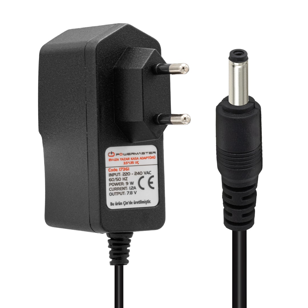 POWERMASTER PM-17361 7.8 VOLT - 1.2 AMPER 3.5*1.35 MM UÇLU PLASTİK KASA ADAPTÖR