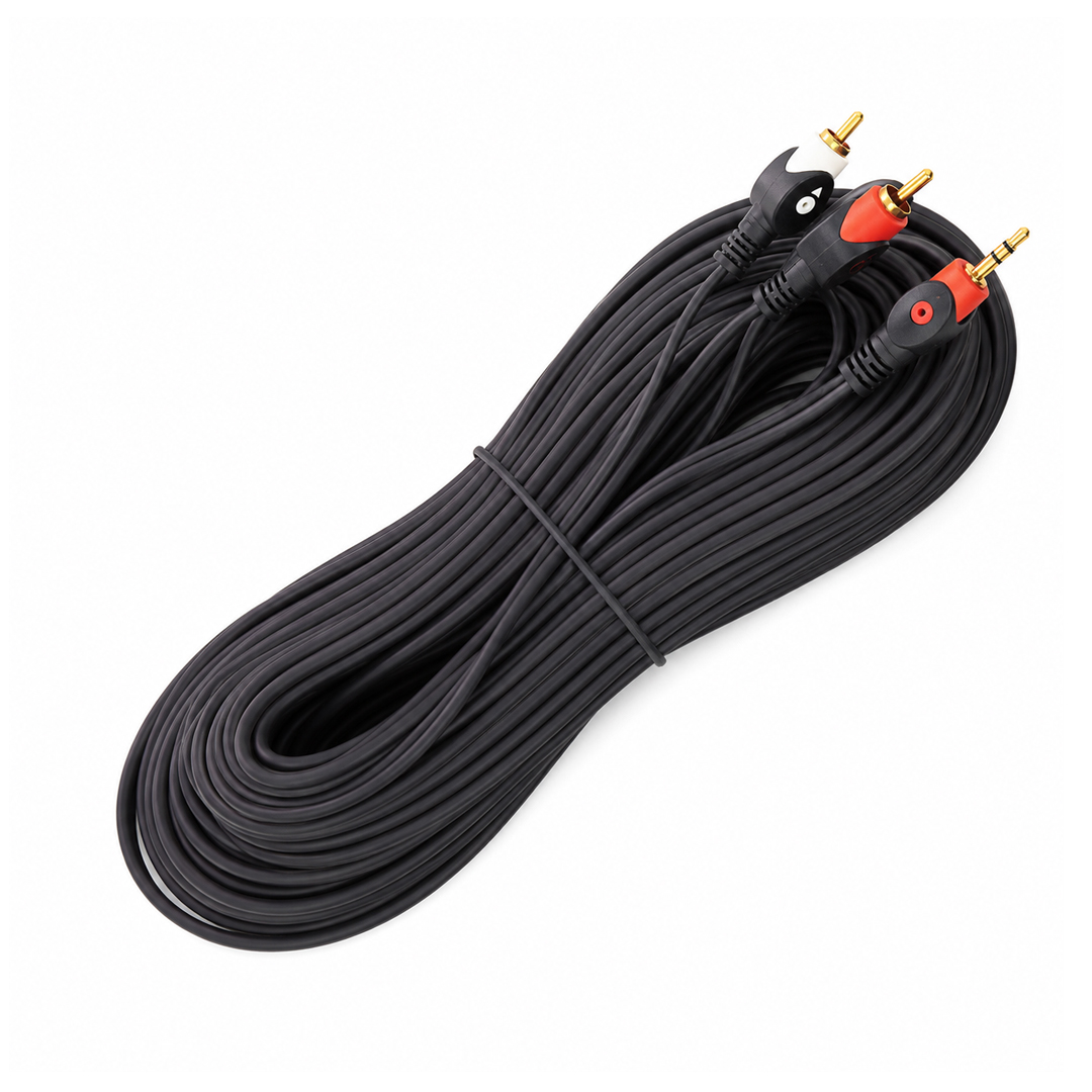 POWERMASTER PM-1841 SİYAH 2 RCA ERKEK + 3.5 MM STEREO ERKEK GOLD 10 METRE SES KABLOSU