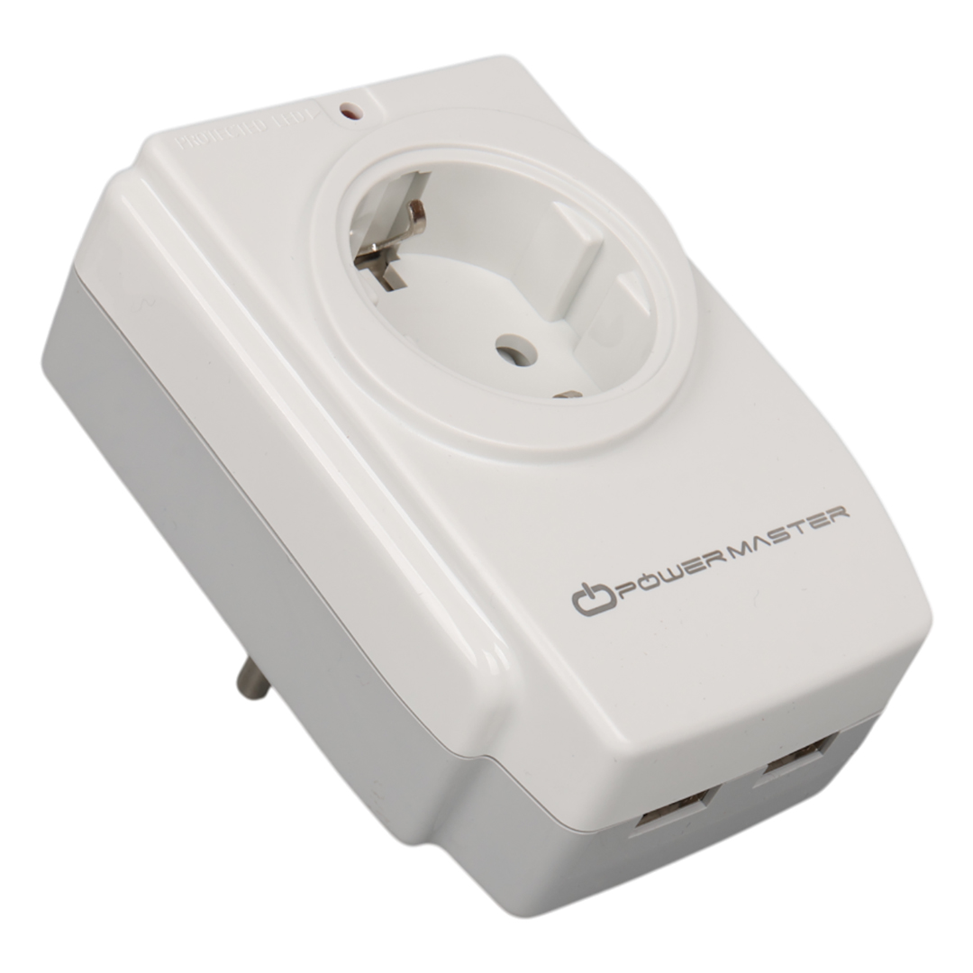 POWERMASTER PM-18721 16 AMPER - 3680 WATT TEKLİ ÇOCUK KORUMALI 2 USB'Lİ 1400 JOULE AKIM KORUMALI PRİZ
