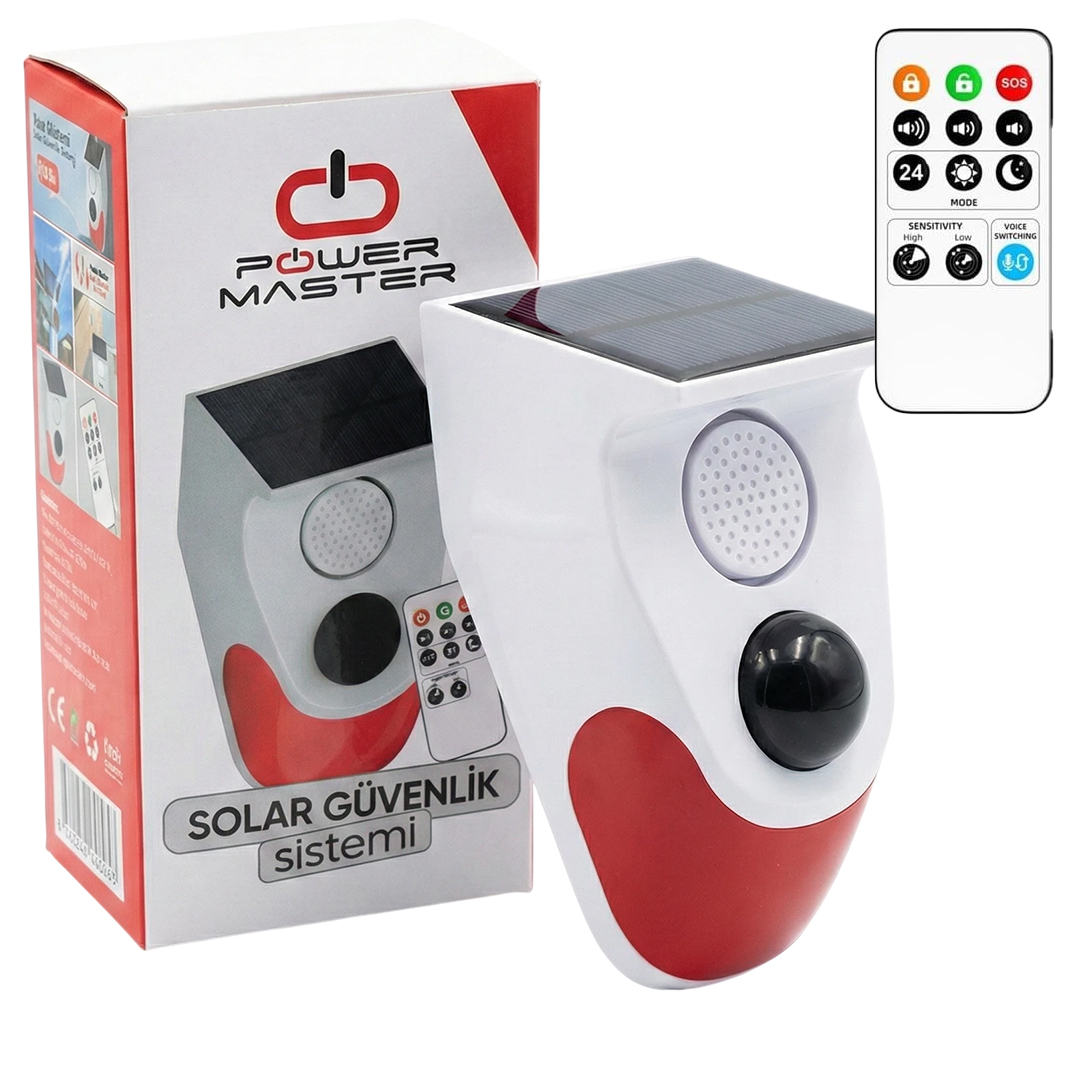 POWERMASTER PM-26240 KUMANDALI SOLAR IP65 SU GEÇİRMEZ IŞIKLI 120DB SESLİ ALARM SİSTEMİ
