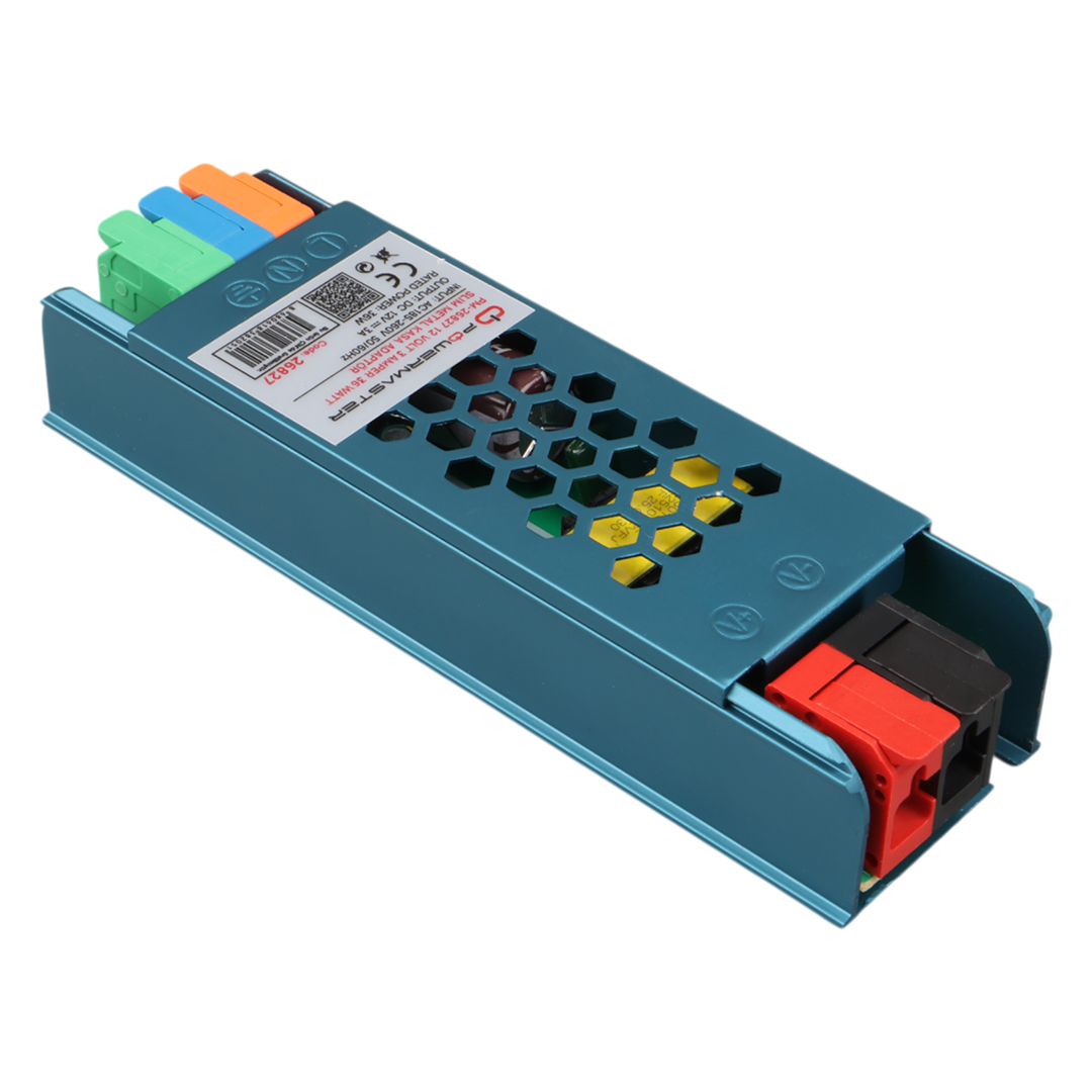 POWERMASTER PM-26827 PLUS 12 VOLT 3 AMPER 36 WATT SLIM METAL KASA ADAPTÖR 116X35X23MM