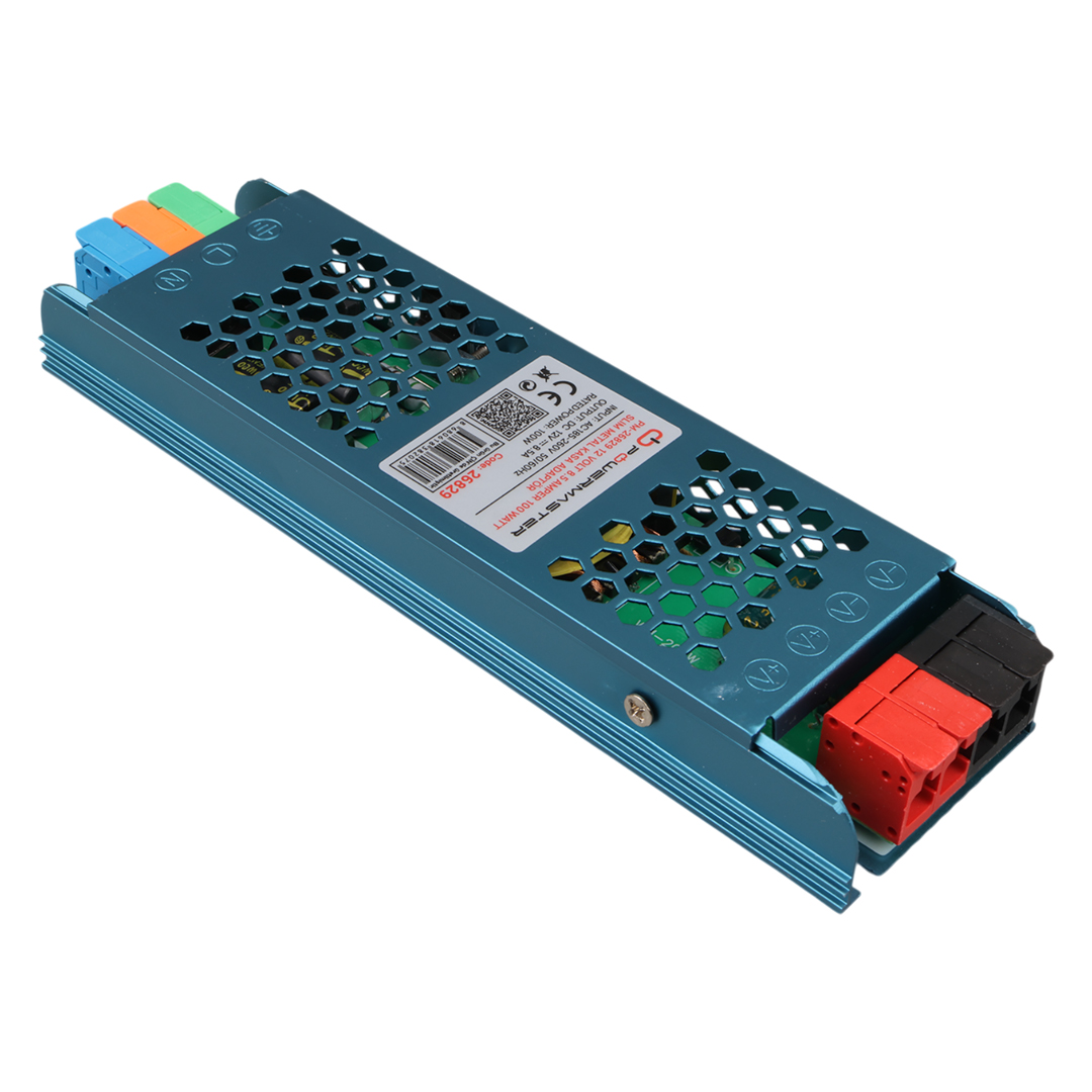 POWERMASTER PM-26829 PLUS 12 VOLT 8.5 AMPER 100 WATT SLIM METAL KASA ADAPTÖR 180X50X23MM