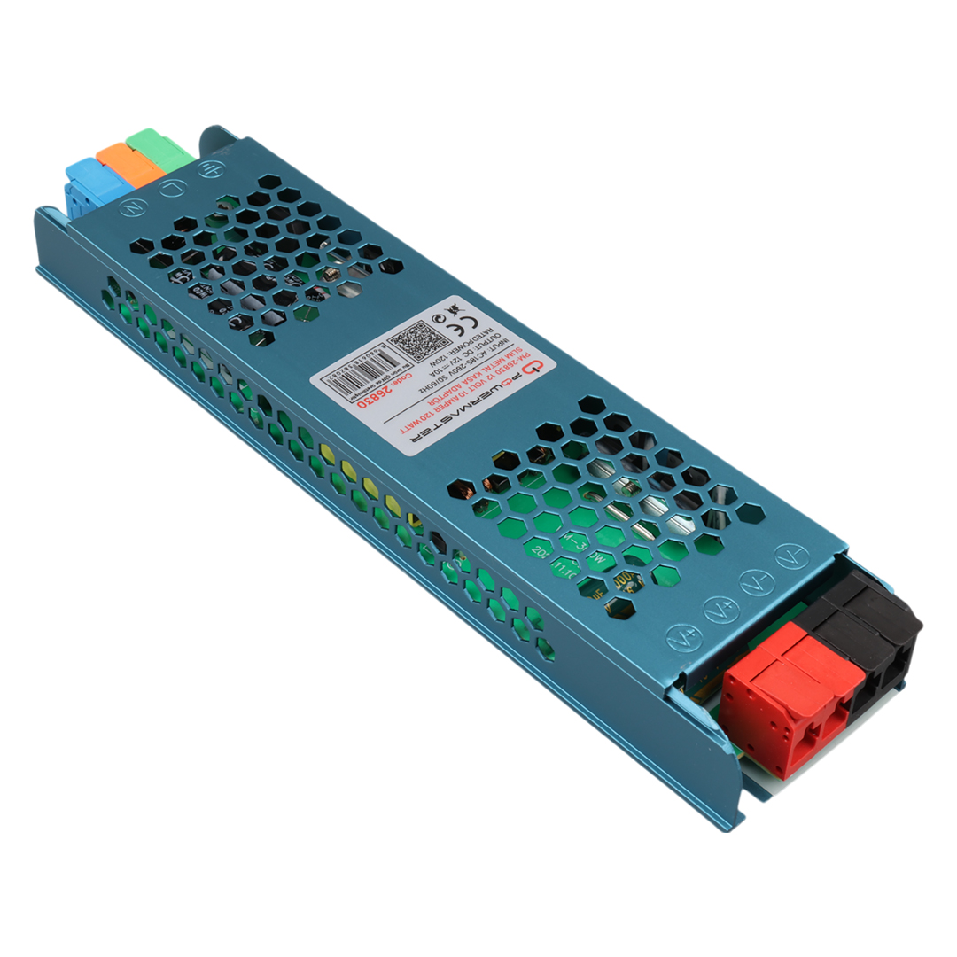 POWERMASTER PM-26830 PLUS 12 VOLT 10 AMPER 120 WATT SLIM METAL KASA ADAPTÖR 208X50X23MM