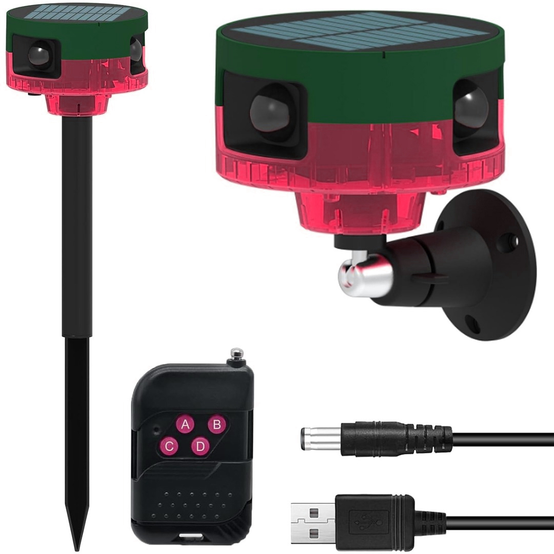 POWERMASTER PM-26946 DC 5V SOLAR 360 DERECE HAREKET SENSÖRLÜ SES KAYITLI YEŞİL - KIRMIZI HAYVAN KOVUCU ALARM CİHAZI