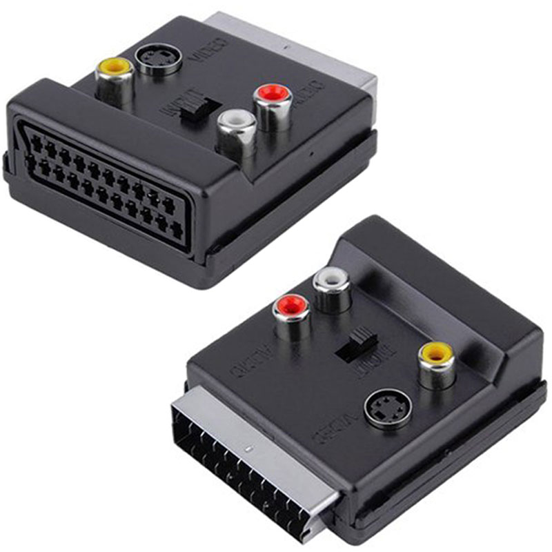 POWERMASTER PM-3187 SCART ERKEK DİŞİ - RCA - S-VİDEO ANAHTARLI ÇİFT YÖNLÜ AV GÖRÜNTÜ SES ÇEVİRİCİ ADAPTÖR (21 PİN)