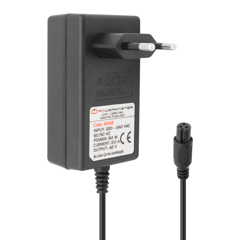 POWERMASTER PM-6043 42 VOLT - 1 AMPER - 42 WATT 3 PİNLİ PRİZ TİPİ GİNGER ŞARJ CİHAZ ADAPTÖRÜ