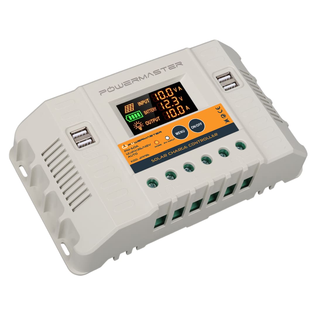 POWERMASTER PM-60A 12V-24V-36V-48V 60 AMPER 4 USB'Lİ DİJİTAL OTOMATİK SOLAR ŞARJ REGÜLATÖRÜ