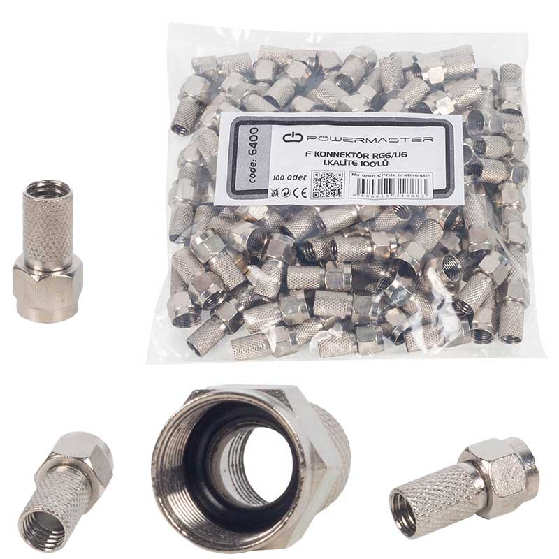 POWERMASTER PM-6400 SİYAH CONTALI RG6/U6 22 MM F KONNEKTÖR (100'LÜ POŞET)