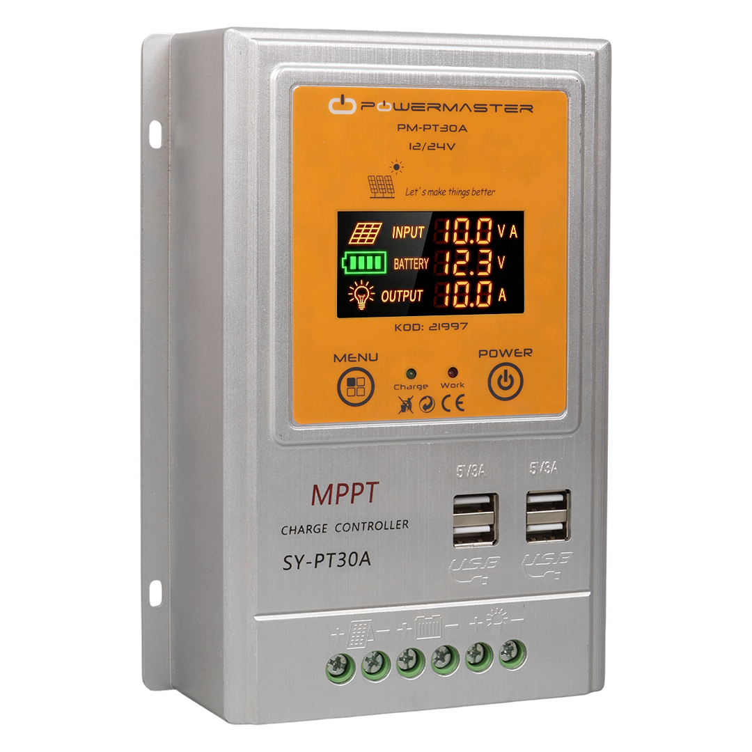 POWERMASTER PM-PT30A 12 VOLT - 24 VOLT - 30 AMPER MPPT 4 USB'Lİ DİJİTAL OTOMATİK SOLAR ŞARJ REGÜLATÖRÜ