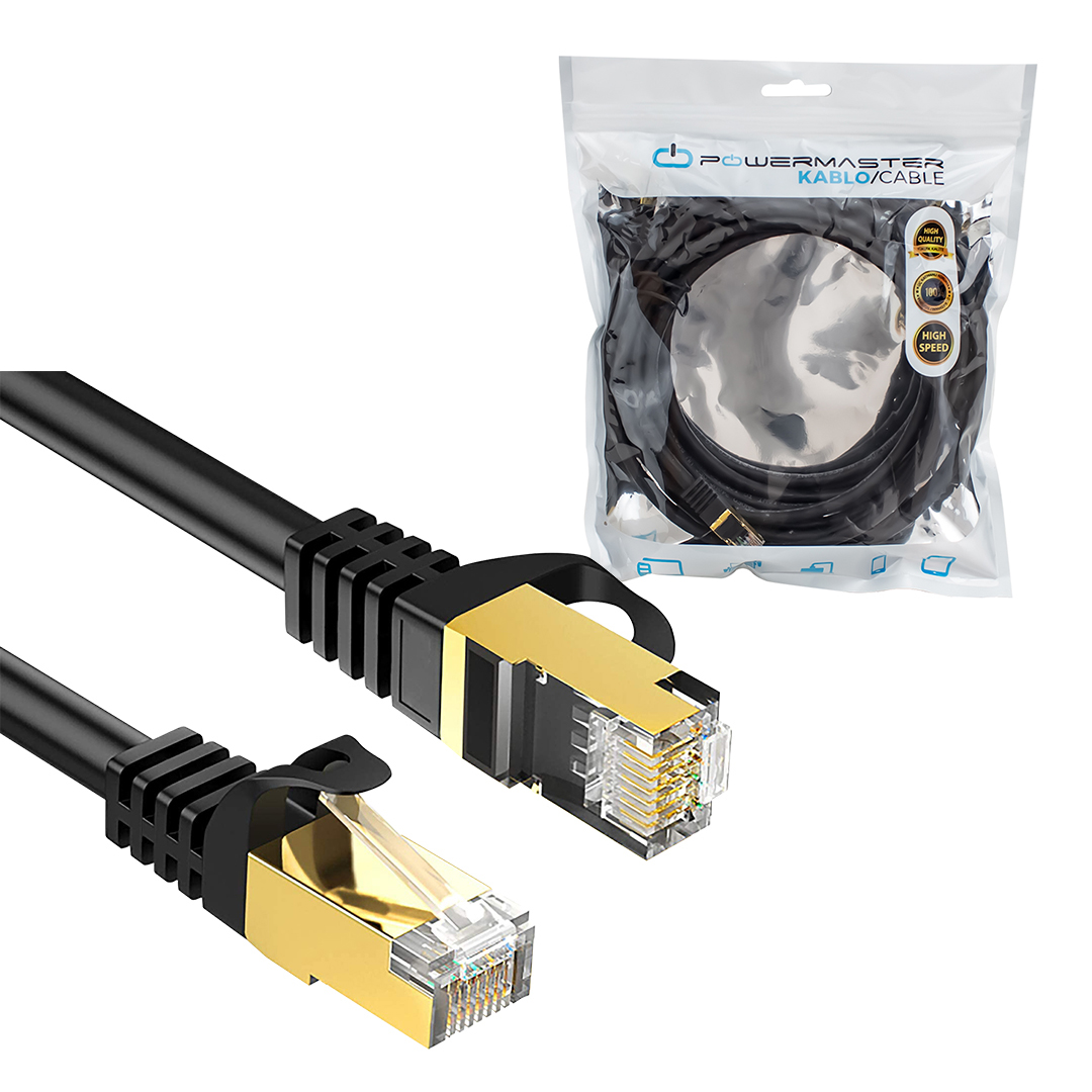 POWERMASTER PMCAT75 CAT7 5 METRE SİYAH 10GBPS 600MHZ LAN ETHERNET KABLOSU - RJ45 26AWG BAKIR
