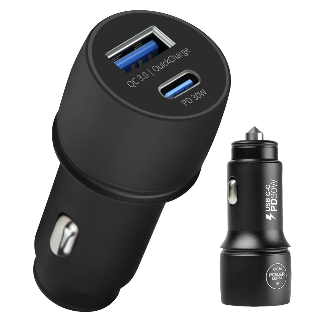 POWERWAY CC34 30W PD + QC 3.0 ÇİFT ÇIKIŞLI METAL ARAÇ ÇAKMAKLIK HIZLI ŞARJ ALETİ CİHAZI