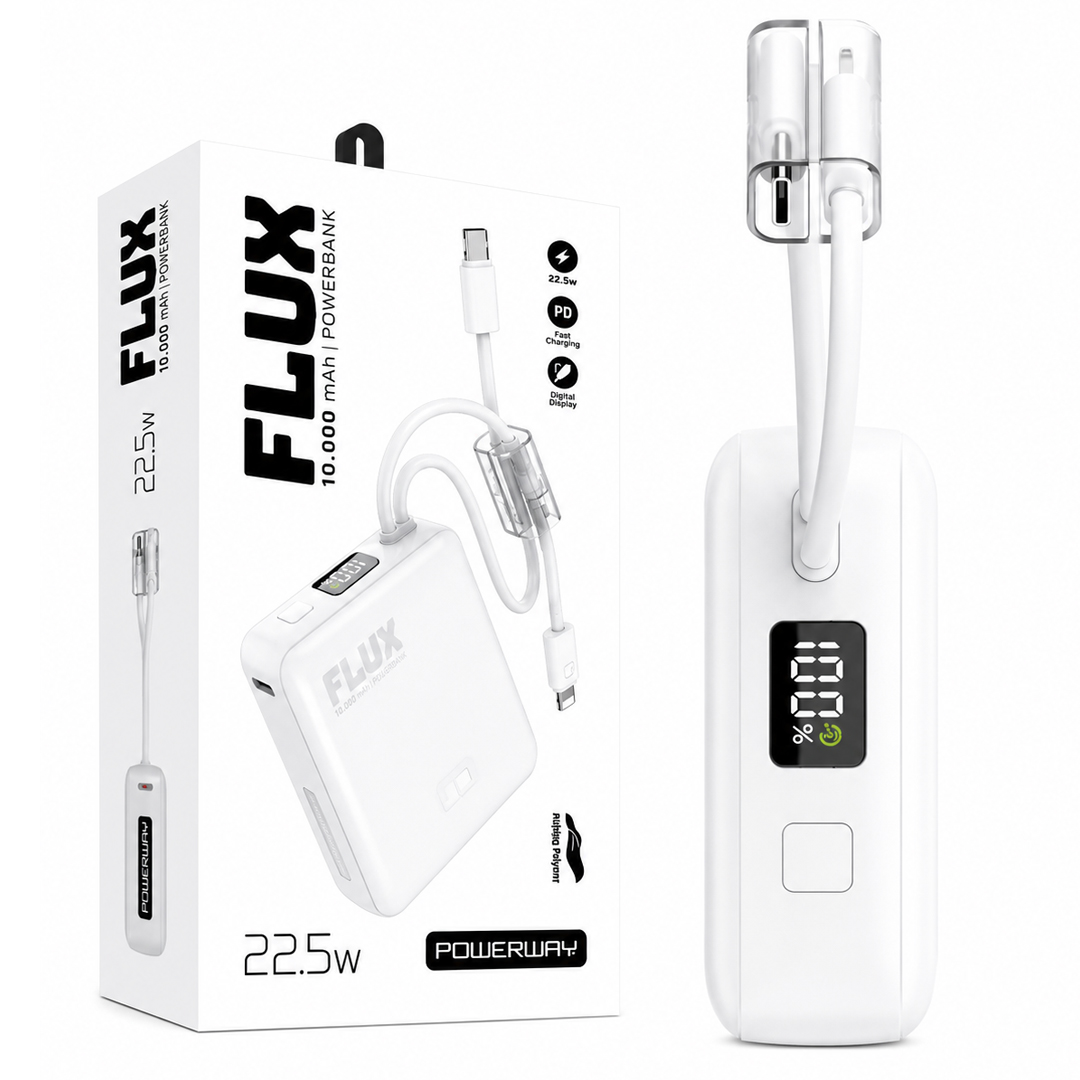 POWERWAY FLUX DİJİTAL EKRAN 22.5W KABLOLU 10.000 MAH BEYAZ POWERBANK