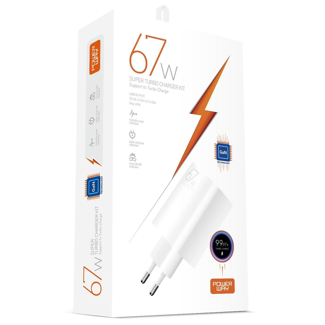 POWERWAY M67 SÜPER TURBO 67W USB-A ÇIKIŞLI HIZLI TELEFON ŞARJ ADAPTÖRÜ (5-20V 3-25A)