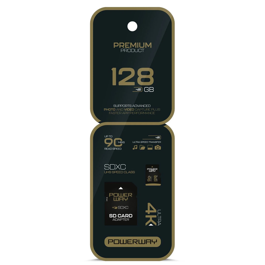 POWERWAY PREMIUM 128 GB 90MB/S ULTRA HIZLI 4K DESTEKLİ  SDXC HAFIZA KARTI