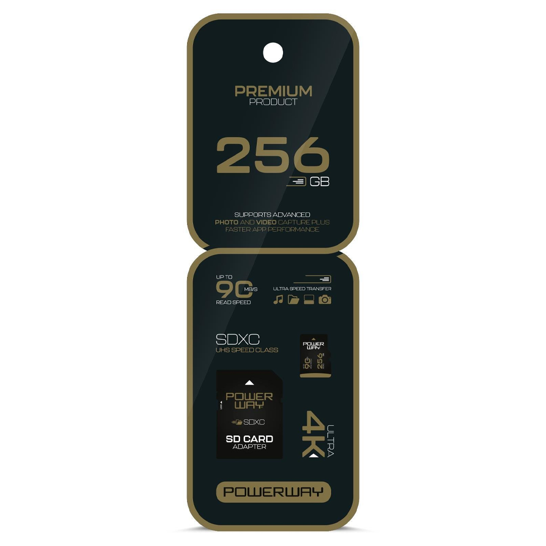 POWERWAY PREMIUM 256 GB 90MB/S ULTRA HIZLI 4K DESTEKLİ SDXC HAFIZA KARTI