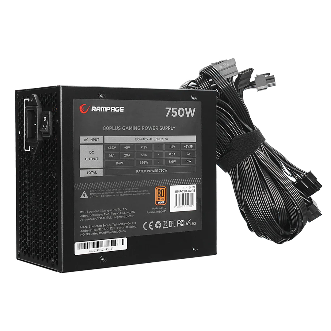 RAMPAGE RMP-750-80PB 750 WATT 80 PLUS BRONZE 140 MM FANLI GÜÇ KAYNAĞI POWER SUPLLY