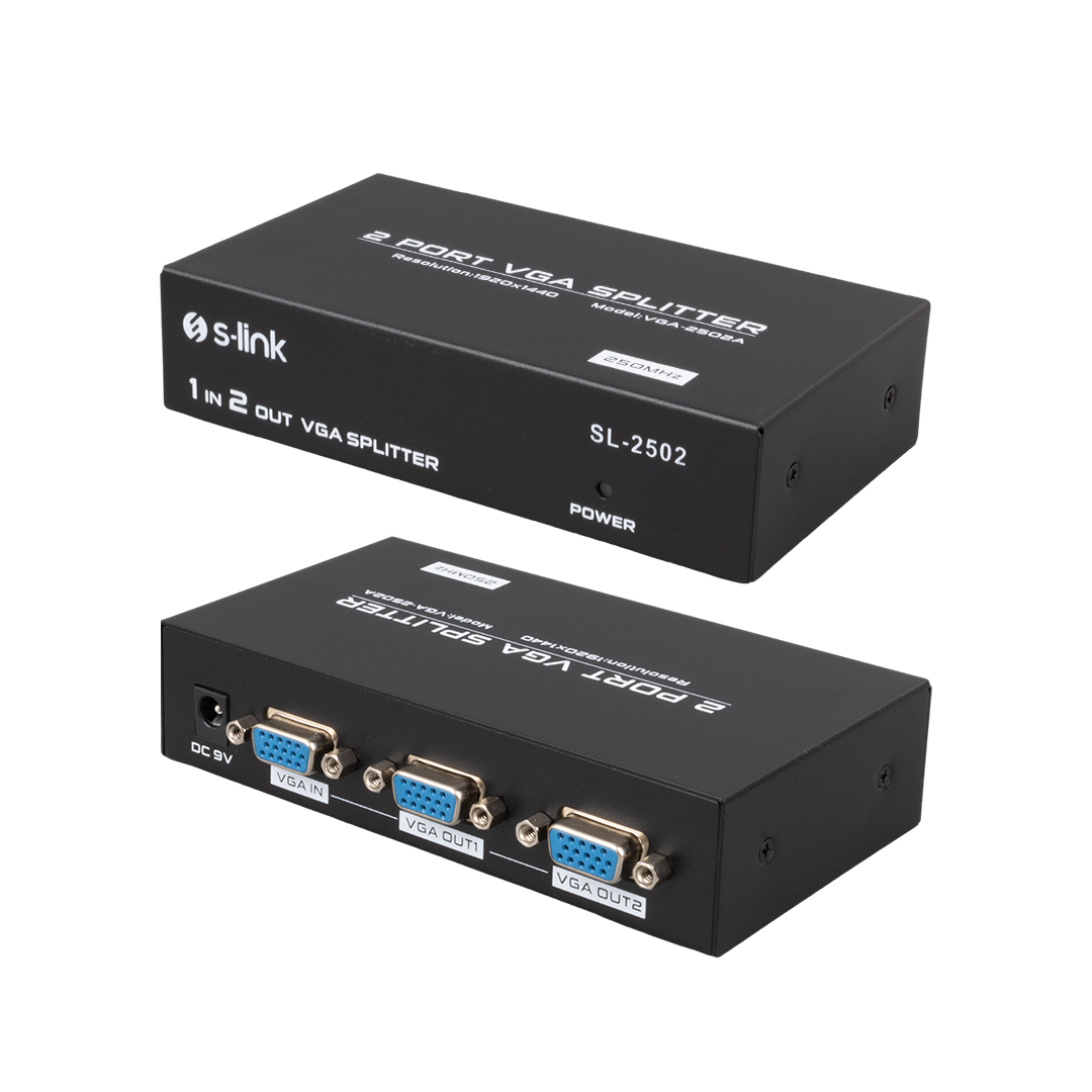 S-LINK SL-2502 2 PORT 250 MHZ MONİTÖR ÇOKLAYICI VGA SPLITTER DAĞITICI  (250MHZ - 1920X1080)