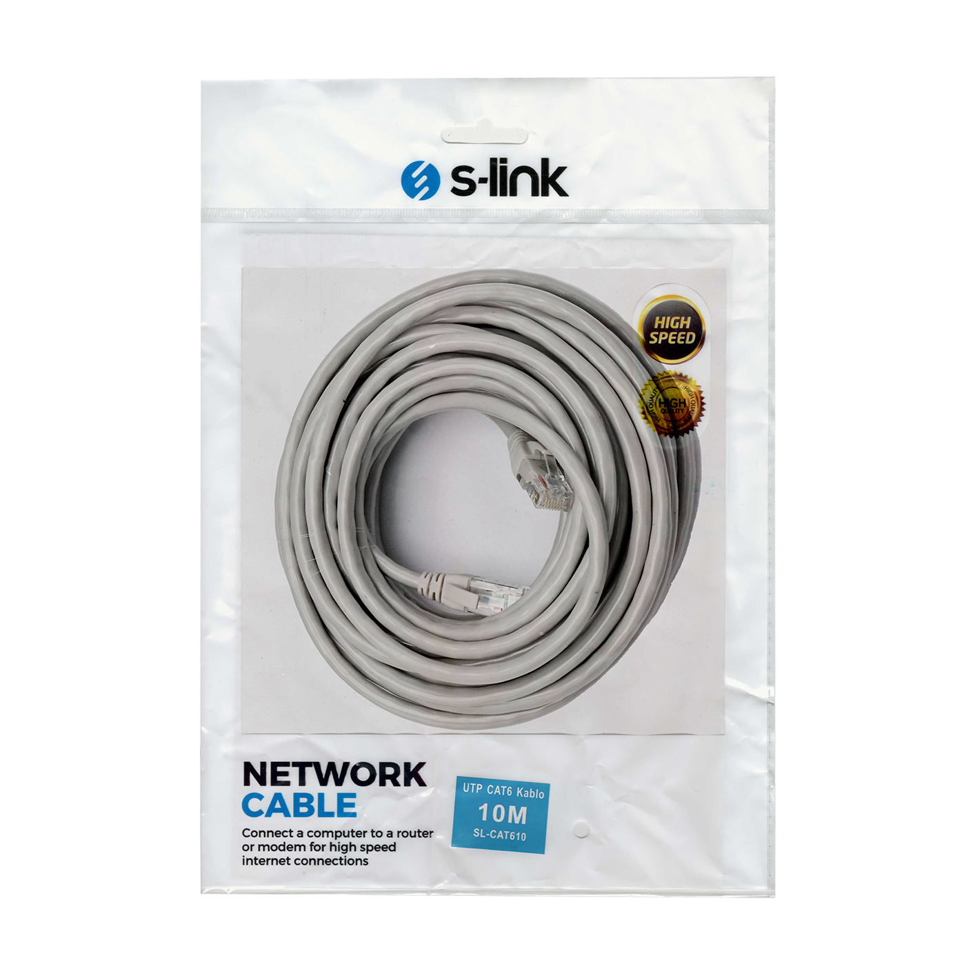S-LINK SL-CAT610 GRİ CAT6 10 METRE RJ45 PATCH NETWORK ETHERNET İNTERNET KABLOSU