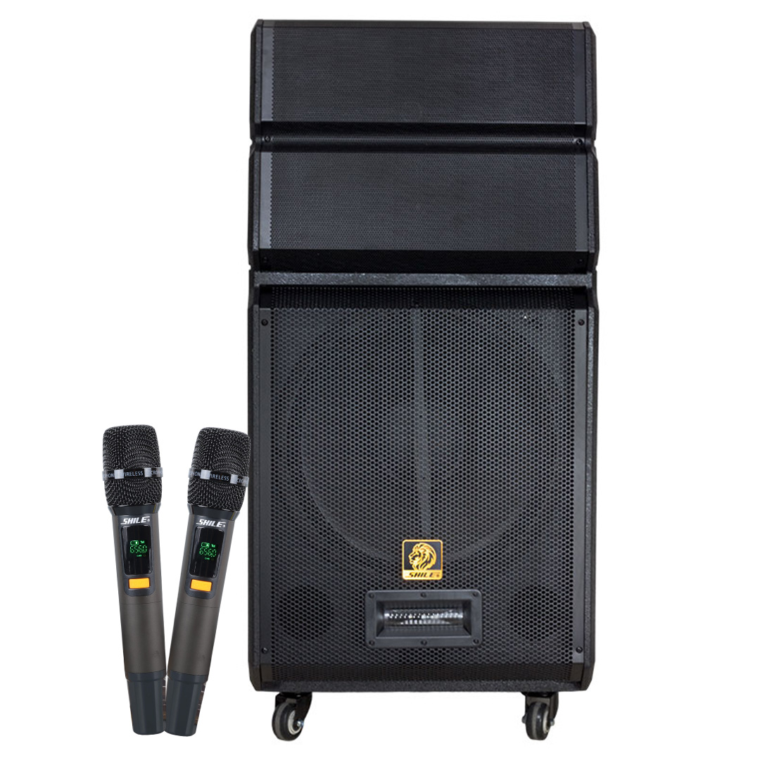SHILE SL-1612B İKİ EL MİKROFONLU KUMANDALI USB+SD+BT+FM TAŞINABİLİR AKTİF HOPARLÖR