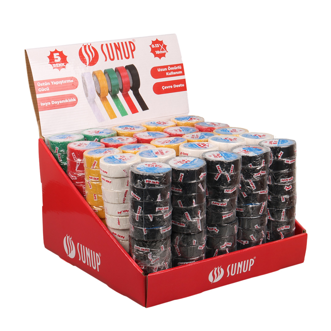 SUNUP SN-27919 0.13X18MM 5 RENK İZOLE BANT 10 METRE (50X5'Lİ PAKET) (KIRMIZI - SARI - SİYAH - YEŞİL - BEYAZ)