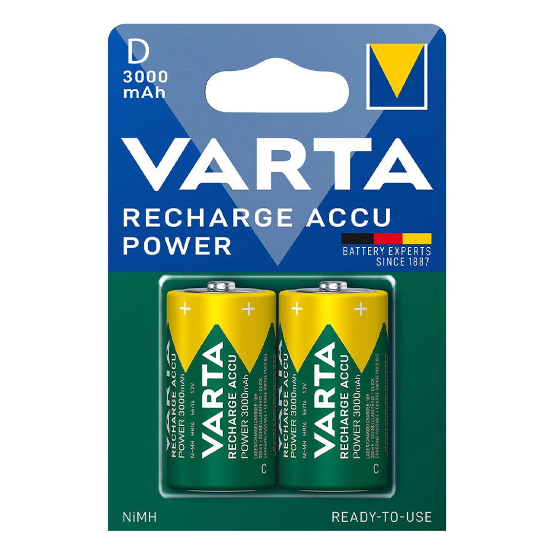 VARTA 1.2 VOLT - 3000 MAH NI-MH BÜYÜK D BOY ŞARJLI PİL 2'LI PAKET