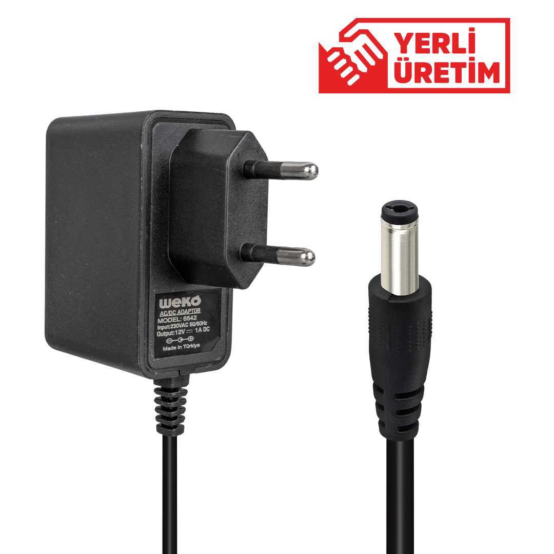 WEKO 12 VOLT - 1 AMPER 5.5*2.5 UÇLU YERLİ ÜRETİM PLASTİK KASA PRİZ TİPİ  ADAPTÖR