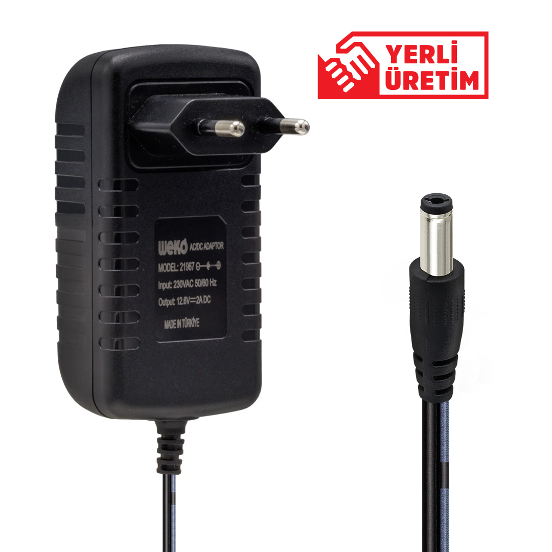 WEKO 12.6 VOLT- 2 AMPER 5.5*2.5 UÇLU KIRMIZI YEŞİL LEDLİ YERLİ ÜRETİM PRİZ TİPİ ŞARJ ADAPTÖRÜ