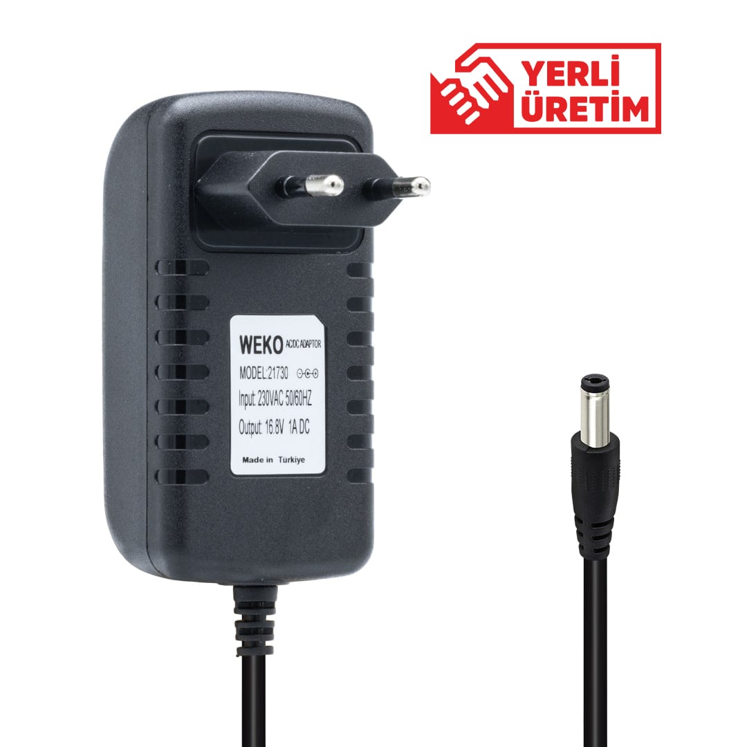 WEKO 16.8 VOLT - 1 AMPER 5.5*2.5 UÇLU KIRMIZI YEŞİL LEDLİ PRİZ TİPİ CC Lİ-İON ŞARJ ADAPTÖRÜ