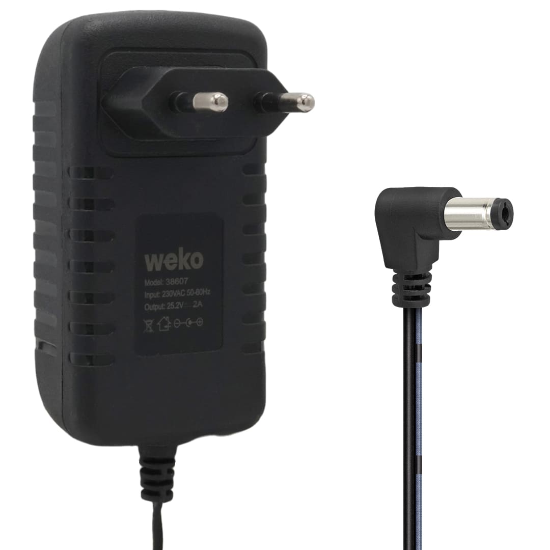 WEKO 25.2 VOLT - 2 AMPER 5.5X2.5MM UÇLU YERLİ ÜRETİM PRİZ TİPİ ADAPTÖR 1.2 METRE UZUNLUK